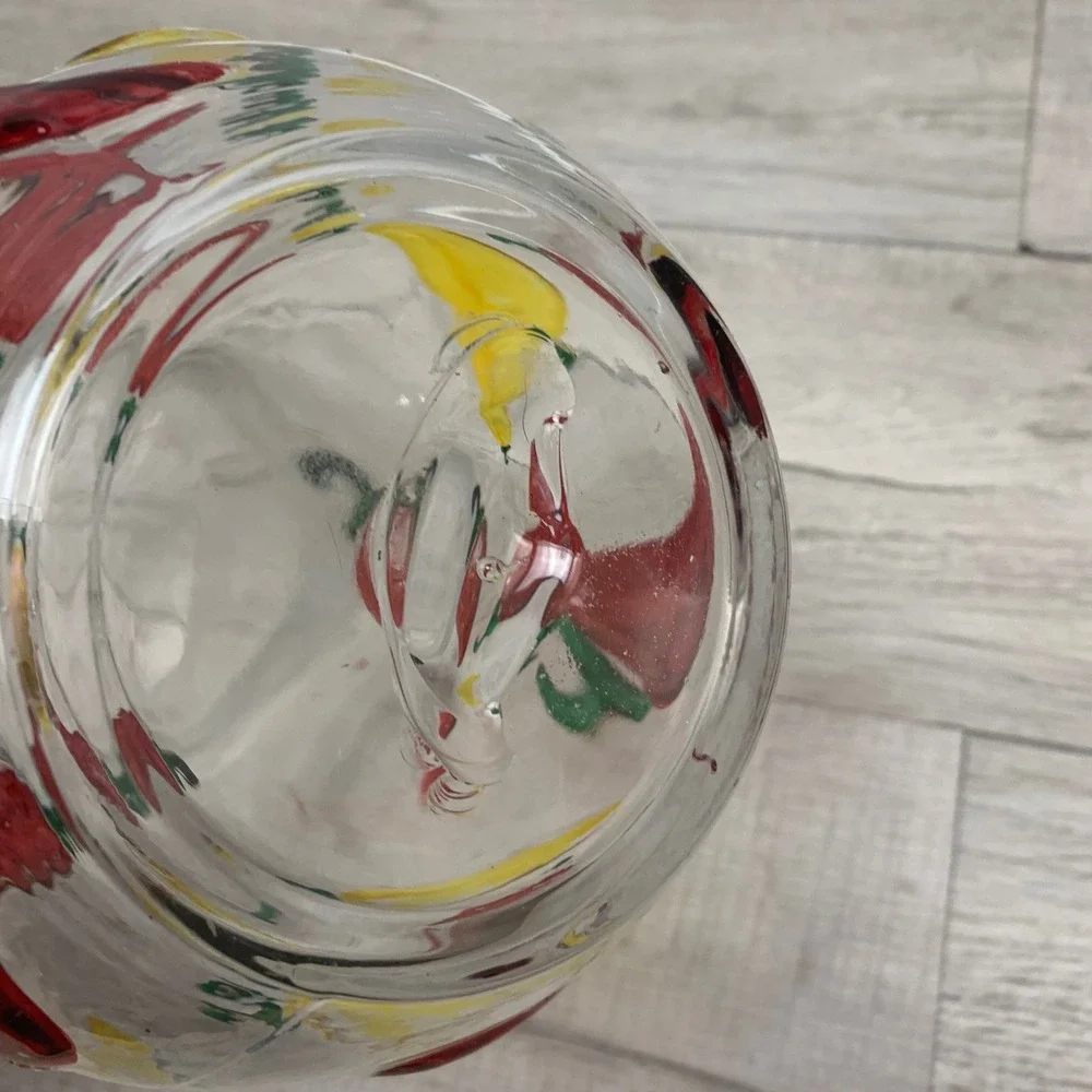 Vintage Hand Painted Chili Pepper Glass Pitcher Red Yellow Southwestern Decor